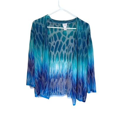 Chico's Ombre Evie Open Cardigan Sweater Dip Dyed Blues Purple Size 3 XL-image