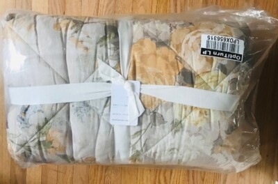 Pottery Barn Vivienne Floral Comforter Yellow Neutral Queen 2 Euro Shams 3pc New-image