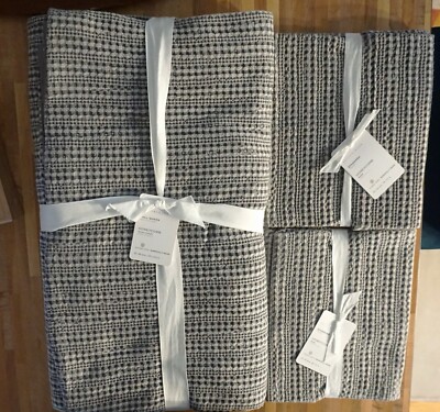 Pottery Barn Honeycomb Full/Queen Duvet Cover Set  2 Standard Shams Gray NEW-image