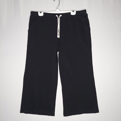 Dip Capri Fleece Sweatpants Women XL Black Front Seam Drawstring Waist Pockets-image