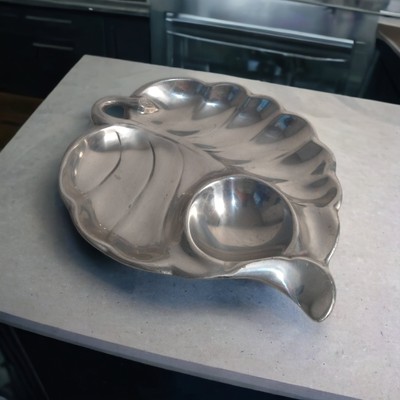 Vtg Pewter Large Leaf Chip & Dip CAST CRAFT  14