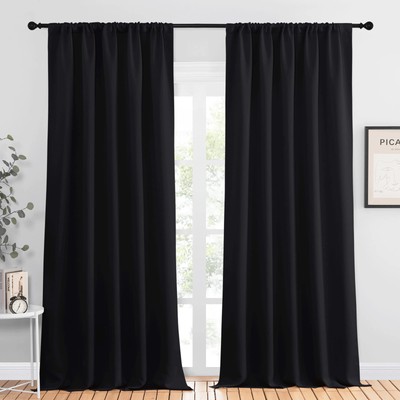 Halloween Black Out Window Curtains - Solid Home Decor Thermal Insulated Blac...-image