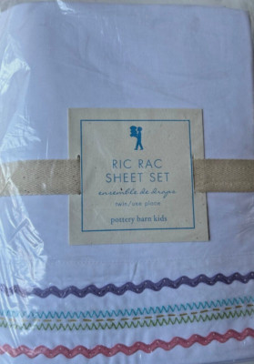 Pottery Barn Kids Ric Rac Pattern 100% Cotton Fitted Twin Sheet Set NWT-image