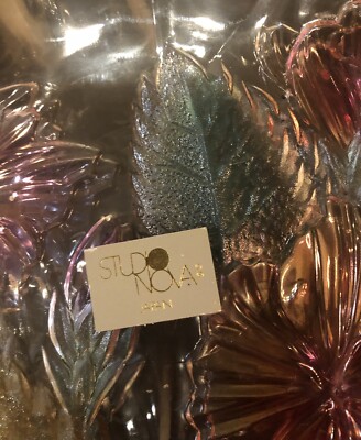 Studio Nova Lg Colored Glass Leaves Appetizer Candy Snack Dishes 8.5” Set Of  2-image