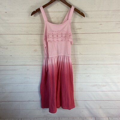Wonder Nation Girls Dip Dye Sundress Size 2XL/18 Pink Sleeveless Crochet Trim-image