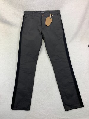 Madison Park Collective Men's Slim Fit Pants 33 Black Cotton Side Stripe USA-image