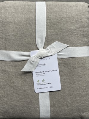 Pottery Barn Belgian Flax Linen Full/Queen F/Q Duvet Cover - DARK Flax - NEW-image