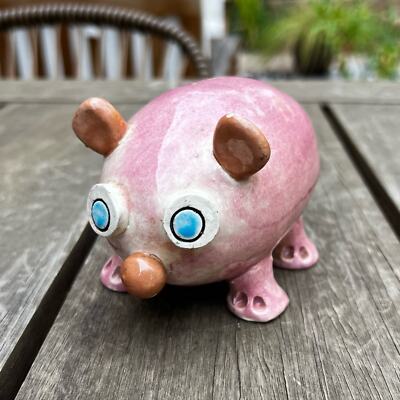 Studio Pottery Derpy Potato Shaped Pig Sculpture Figurine Artist Signed-image