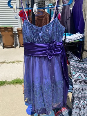 Beata Studio Los Angeles Dress Size 7 Purple Black Satin Homecoming, Dance, Prom-image