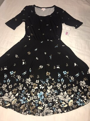 Lularoe Nicole Dress 🦄 HTF Black ombré Floral Dip Pockets New Large 14/16 12/14-image