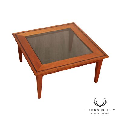 Studio Crafted Solid Cherry Square Glass Top Side Table-image