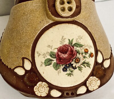 Studio Hand Made Pottery Shoe Planter by Holly Floral Cameo Country Retro Boho-image