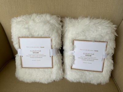 Set of 2 Pottery Barn Teen Cloud Fur Standard Shams Ivory NEW-image