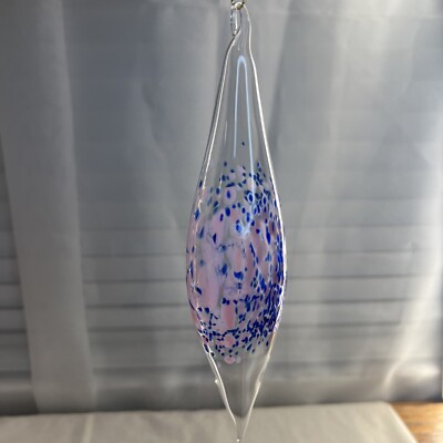 Teardrop Christmas Ornament Studio Art Blown Glass Pink Blue 7”.-image