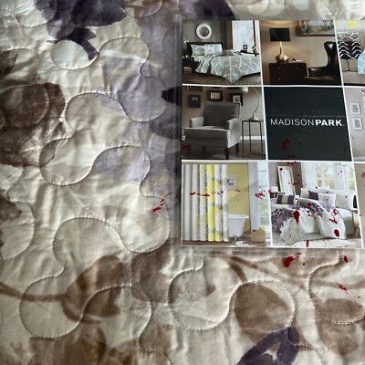 Madison Park Luna 6 PC Reversible Coverlet Set Full/Queen  Purple Brown Stitched-image