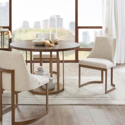 Madison Park Dining Room Set Polyster Pedestal Half-Round Solid Wood White (2Pc)-image