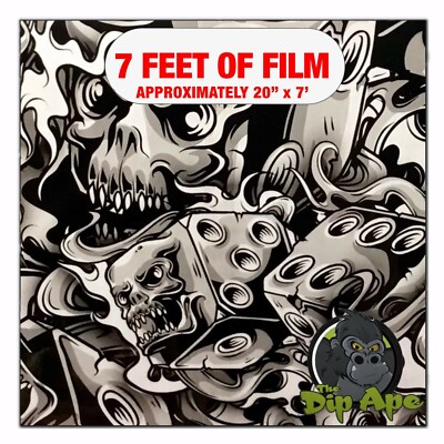 Hydrographic film Large Flaming Dice Skulls hydro dipping 7' x 20