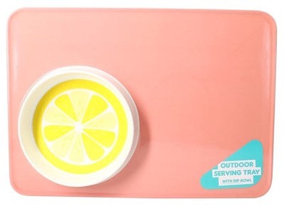 Serving Tray With Large Dip Bowl | In/Outdoor Tropical  Summer 17.2” X 12.2” New-image