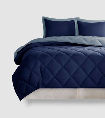 Madison Park Blue Scotchgard Reversible Down Alt Comforter Mini Set Queen/Full-image