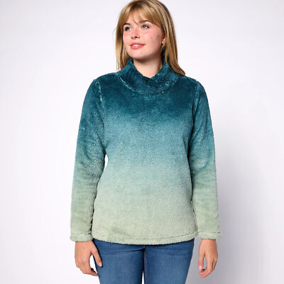 Denim & Co. Sz LARGE Dip Dye Sherpa Wrap Neck Long Sleeve Top FALL TEAL A630352-image