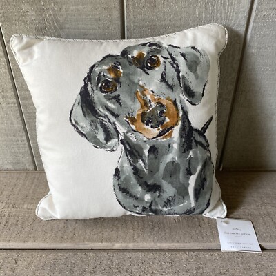 Pottery Barn Khloe Dachshund Dog Pillow 12”x 12” New-image