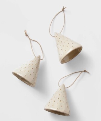 Studio McGee Threshold Christmas Tree Bell Ornaments Set 3 NEW Ceramic Beige-image