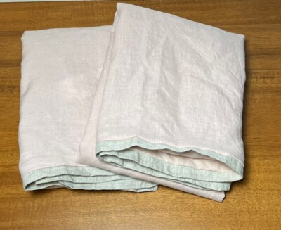 Pottery Barn Belgian Flax Linen Contrast Flange Euro Shams Soft Rose/Flax-image