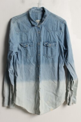 Hollister Womens Dip Dyed Western Style Denim Shirt - Blue - Large (VQ1)-image