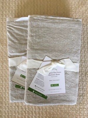 Set/2 Pottery Barn Belgian Flax Linen Duo tone Euro Shams Neutral/white-image