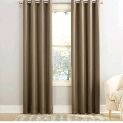 Sun Zero Seymour Grommet Top Room Darkening Window Curtain Panels Mocha 54