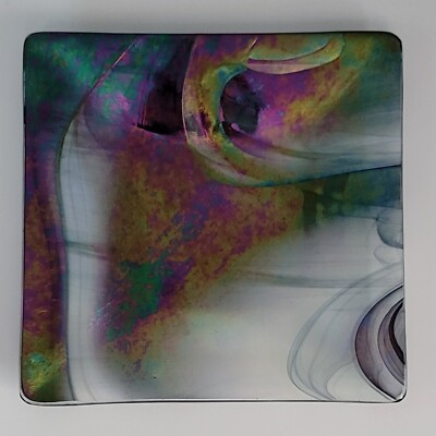 Amingo Studio Glass Multicolor Iridescent Dichroic Square Tray Trinket Dish Plat-image