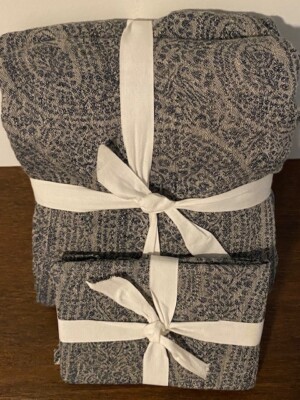 Pottery Barn Linen F/ Q Duvet Cover & 1 Standard Sham, Navy & Gray-image