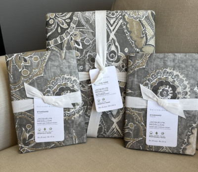 Pottery Barn Jacquelyn Medallion Sateen KING / C Duvet & 2 STANDARD Shams 350TC^-image