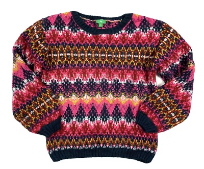 DIP  Size XL   Acrylic PULLOVER SWEATER + 3/4 Sleeves  Pink Red- Navy Blue Print-image