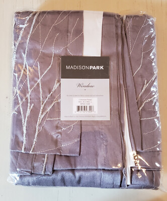 Madison Park Grey Andora Embroidered Branches Room Darkening Curtain Panel 50x84-image