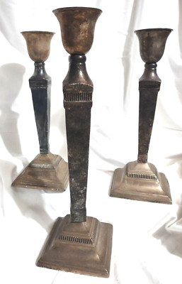 3 Silver Plated Candle Holders VTG Pottery Barn Maxfield Hotel (2) 11.5