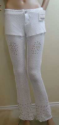 CALCA MOLETON FURADO BRAZIL STUDIO white stretchy netted beaded pants, S,M,XS-image
