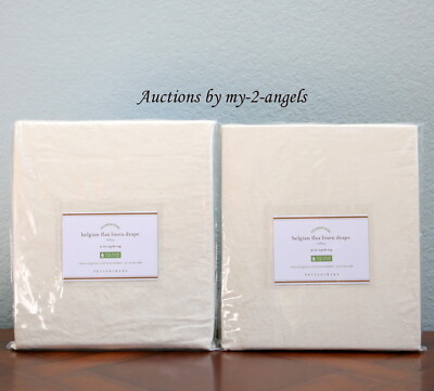 SET/2 Pottery Barn CLASSIC BELGIAN FLAX LINEN Curtains Drapes Panels 50x96 IVORY-image