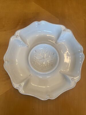 Juliska Berry & Thread Whitewash Snowflake 12” Chip & Dip Serving Tray Bowl-image