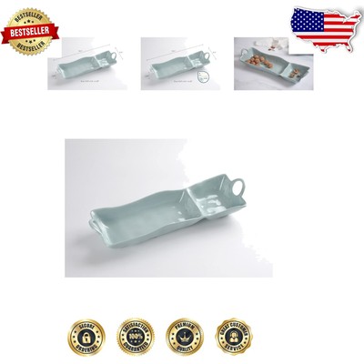 Elegant Rectangular Melamine Chip and Dip Tray in Pastel Blue - 18.5 x 5.5 Inch-image