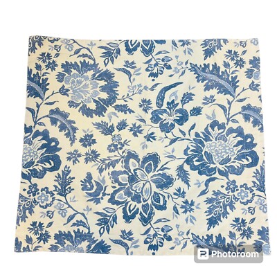 Pottery Barn Euro Pillow Sham Linen Cotton Blue Cream Floral Flange Boho 25
