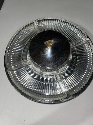 Vintage MCM Kromex Large Chrome Lazy Susan Appetizer/Dip/Relish/Desert Tray-image