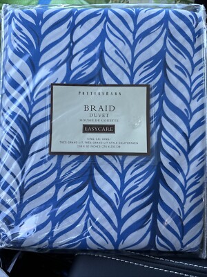 New in package ~Pottery Barn~ Braid  King , Cal King DUVET Blue White-image