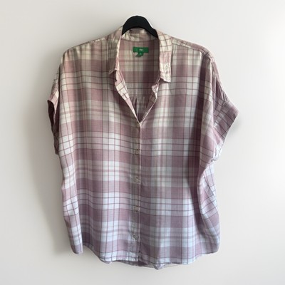Dip Women’s XL Neutral Toned Pink Tans Plaid SS Button Up Shirt-image