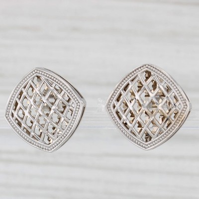 Lattice Work Stud Earrings 14k White Gold Square Studs-image