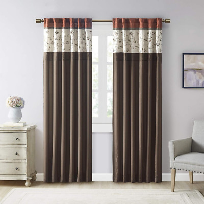Serene Embroidered Light Filtering Treatment Curtain Rod Pocket/Back Tab Single -image