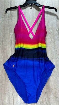 NWT Polo Ralph Womens Swimsuit Multicolor L Dip-dyed One Piece-image