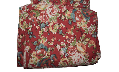 Pottery Barn King Duvet Cover Rose Red Cotton Country Cottage Vtg-image
