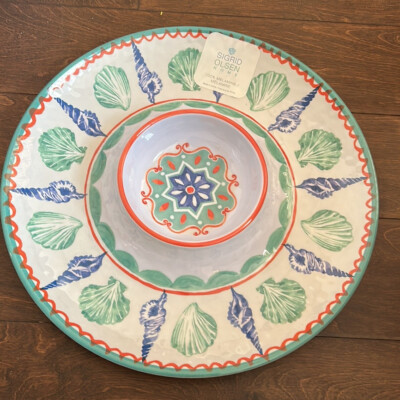 NEW Sigrid olsen MELAMINE  15” Chip n dip, Coastal SEA SHELL Tray Platter-image