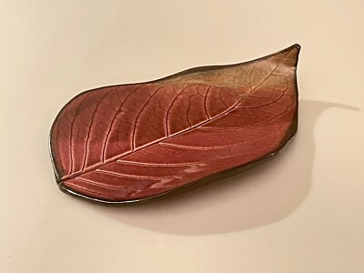Elaine Clapper Ohio Studio Pottery Small Leaf Imprint Shaped Dish EUC-image